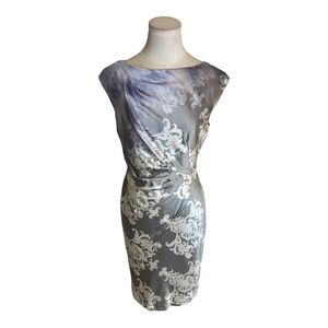 SUZI CHIN For Maggy Boutique Grey Purple Silk Dress Floral Mini Work Party Sz 2